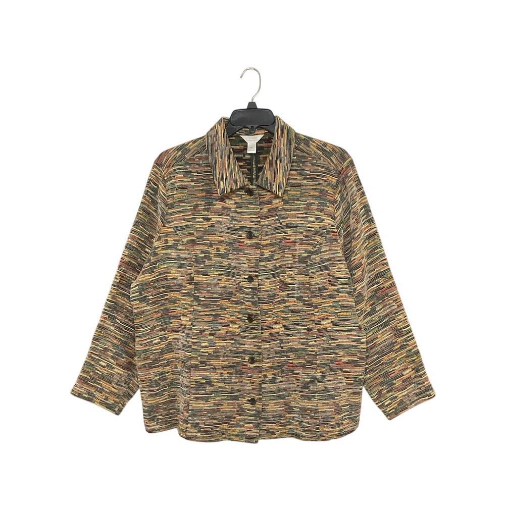 CJ Banks Multicolor Textured Button-Front Jacket Size 3X Plus Artsy Long Sleeve